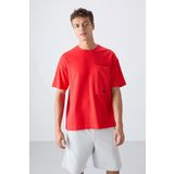 Tommy Life 88341 Kırmızı Fiesta Pamuklu Kalın Yüzeyi Dokulu Oversize Fit Basic Erkek T-Shirt