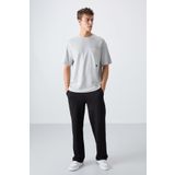 Tommy Life 88341 Taş Pamuklu Kalin Yuzeyi Dokulu Oversize Fit Basic Erkek T-Shirt