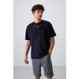 Tommy Life 88343 Lacivert Pamuklu Kalın Yumuşak Dokulu Oversize Fit Baskılı Erkek T-Shirt