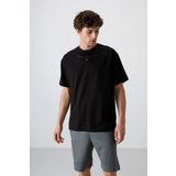 Tommy Life 88343 Siyah Pamuklu Kalın Yumuşak Dokulu Oversize Fit Baskılı Erkek T-Shirt