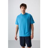 Tommy Life 88352 Petrol Mavi Pamuklu Kalın Yumuşak Dokulu Oversize Fit Basic Erkek T-shirt