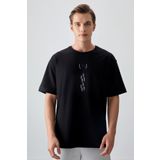 Tommy Life 88355 Siyah %100 Pamuk Kalın Yumuşak Dokulu Oversize Fit Baskılı Erkek T- Shirt