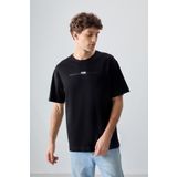 Tommy Life 88357 Siyah %100 Pamuk Kalın Yumuşak Dokulu Oversize Fit Baskılı Erkek T- Shirt