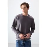 Tommy Life 88363 Koyu Gri Pamuk Dokulu Standart Fit Basic Erkek Sweatshirt