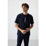 Tommy Life 88366 Lacivert Pamuklu Kalın Yüzeyi Dokulu Oversize Fit Baskılı Erkek T-Shirt