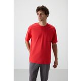 Tommy Life 88370 Kırmızı Fiesta Pamuklu Kalın Yüzeyi Dokulu Oversize Fit Baskılı Erkek T-Shirt