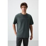 Tommy Life 88371 Haki Pamuklu Kalın Yüzeyi Dokulu Oversize Fit Baskılı Erkek T-Shirt