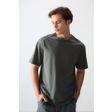Tommy Life 88377 Haki Pamuklu Kalın Yumuşak Dokulu Oversize Fit Basic Erkek T-shirt