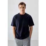 Tommy Life 88377 Lacivert Pamuklu Kalın Yumuşak Dokulu Oversize Fit Basic Erkek T-Shirt
