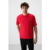Tommy Life 88380 Kırmızı Waffle İnterlok Yüzeyi Dokulu Oversize Fit Basic Erkek T-Shirt