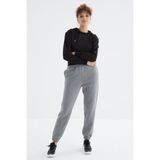 Tommy Life 94624 Gri Melanj Yüksek Bel Rahat Form Basic Jogger Kadın Eşofman Altı