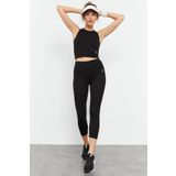 Tommy Life 95284 Siyah Kadın Yüksek Bel Kapri-Crop Atlet Slim Fit Tayt Takım