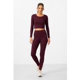 Tommy Life 95286 Bordo Kadın Yüksek Bel Uzun Kollu Slim Fit Crop Top Tayt Takım