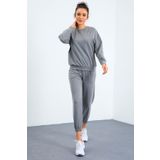 Tommy Life 95287 Gri Melanj O Yaka Oversize Lastik Paça Eşofman Kadın Takımı