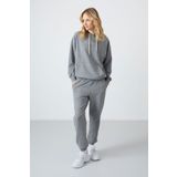 Tommy Life 95288 Gri Melanj Kapüşonlu Kanguru Cep Oversize Lastik Paça Kadın Eşofman Takımı