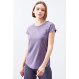 Tommy Life 97101 Eflatun Sırt Pencereli Kısa Kol Standart Kalıp O Yaka Kadın T-Shirt