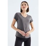 Tommy Life 97145 Gri Basic Kısa Kol Standart Kalıp V Yaka Kadın T-Shirt