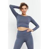 Tommy Life 97150 Uzun Kollu Dar Kalıp O Yaka Petrol Kadın Crop Top
