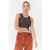 Tommy Life 97160 Antrasıt Kadın Basic Sıfır Kol Dar Kalıp U Yaka Crop Top Bluz