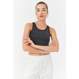Tommy Life 97162 Antrasıt Melanj Kadın Basic Sıfır Kol Dar Kalıp U Yaka Crop Top Atlet