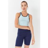 Tommy Life 97162 Gök Mavi Kadın Basic Sıfır Kol Dar Kalıp U Yaka Crop Top Atlet