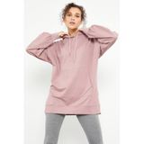 Tommy Life 97163 Gül Kurusu Kadın Balon Kol Yazı Nakışlı Oversize Tunik Sweatshirt
