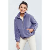 Tommy Life 97171 Açık Eflatun Yarım Fermuar Etek Ucu Büzgülü Polar Oversize Kadın Sweatshirt