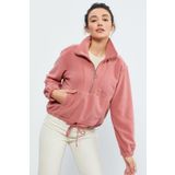 Tommy Life 97171 Yaban Gülü Yarım Fermuar Etek Ucu Büzgülü Oversize Polar Kadın Sweatshirt
