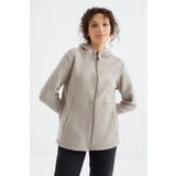 Tommy Life 97233 Koyu Bej Kapüşonlu Fermuarlı Rahat Form Kadın Polar Sweatshirt