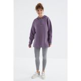 Tommy Life 97242 Eflatun Reglan Kol Renk Basic Kapüşonlu Oversize Kadın Tunik
