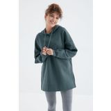 Tommy Life 97242 Kadın Orman Yeşili Reglan Kol Basic Kapüşonlu Oversize Tunik