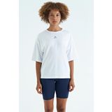 Tommy Life 97263 Beyaz O Yaka Baskı Detaylı Oversize Kısa Kol Kadın T-Shirt