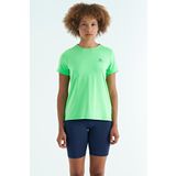 Tommy Life 97267 Neon Yeşil Sırt Yırtmaç Detaylı O Yaka Kısa Kollu Standart Kalıp Kadın T-Shirt
