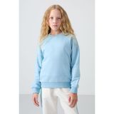 Tommy Life Açık Mavi Pamuklu İçi Tüylü Yumuşak Dokulu Oversize Nakışlı Kız Çocuk Sweatshirt - 75150 - 9 - 10 Yaş