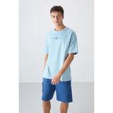 Tommy Life Açık Mavi Pamuklu Kalın Yumuşak Dokulu Oversize Fit Baskılı Erkek T-Shirt - 88321 - 2XL