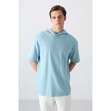 Tommy Life Açık Mavi Pamuklu Kalın Yüzeyi Dokulu Oversize Fit Basic Erkek T-Shirt - 88335 - XL