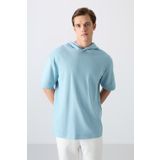 TOMMY LIFE Açık Mavi Pamuklu Kalın Yüzeyi Dokulu Oversize Fit Basic Erkek T-Shirt - 88335