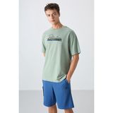 Tommy Life Açık Yeşil Pamuklu Kalın Yumuşak Dokulu Oversize Fit Baskılı Erkek T-Shirt - 88334 - 2XL