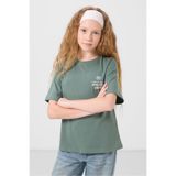 TOMMY LIFE Açık Yeşil Pamuklu O Yaka Oversize Fit Baskılı Kız Çocuk T-Shirt - 75178
