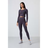 TOMMY LIFE Antrasit Yüksek Bel Uzun Kollu Slim Fit Crop Top Kadın Tayt Takım - 95286