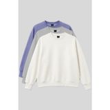 TOMMY LIFE Basic Oversıze O Yaka 3lü Paket Ekru-Taş- Açık Eflatun Kadın Sweatshirt - 97053
