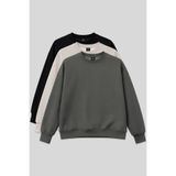 TOMMY LIFE Basic Oversıze O Yaka 3lü Paket Siyah-Haki- Bej Kadın Sweatshirt - 97053