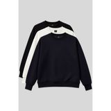 TOMMY LIFE Basic Oversıze O Yaka 3lü Paket Siyah-Lacivert- Ekru Kadın Sweatshirt - 97053