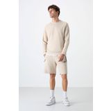TOMMY LIFE Bej Gizli Fermuar Arka Cepli Bağcıklı Standart Kalıp Erkek Şort - 81136