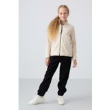 TOMMY LIFE Bej Kalın Yumuşak Dokulu Standart Fit Nakışlı Polar Kız Çocuk Sweatshirt - 75154