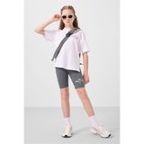 TOMMY LIFE Beyaz-Haki Pamuklu O Yaka Standart Fit Baskılı Kız Çocuk Tayt Takım - 75190