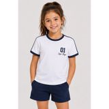 TOMMY LIFE Beyaz Omuz Biye Detaylı Baskılı Kız Çocuk T-Shirt - 75181