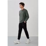 Tommy Life Çağla - Siyah Casual O Yaka Lastik Paça Pamuklu Erkek Oversize Eşofman Takımı - 85120 Yeşil - Siyah
