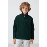 TOMMY LIFE Çam Yeşil Kalın Yumuşak Dokulu Standart Fit Nakışlı Polar Erkek Çocuk Sweatshirt - 11221