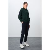 Tommy Life Çam Yeşili-Lacivert Pamuklu Kalın Kapüşonlu Oversize Fit Kadın Eşofman Takım - 95343 - Çam Yeşili - Lacivert